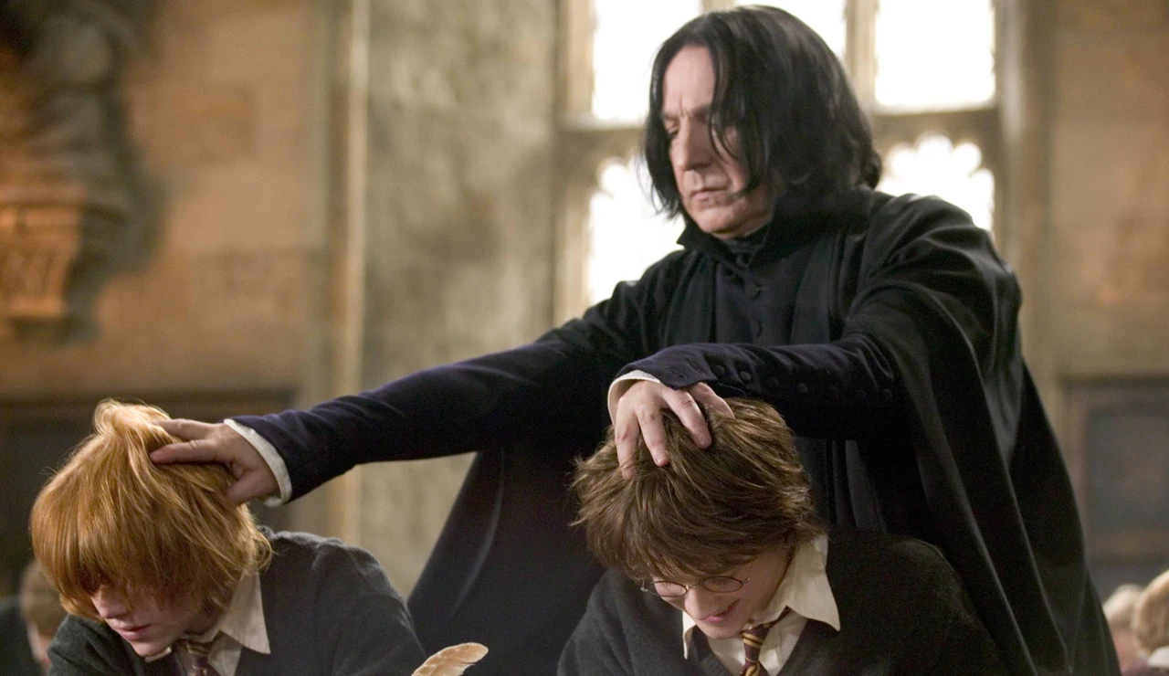 Alan Rickman, Daniel Radcliffe y Rupert Grint en una escena de Harry Potter