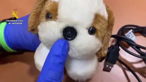 Peluche en el que estaba escondida una de las cámaras para grabar los abusos a su hijastra Detienen a un hombre en Málaga por grabar imágenes íntimas de su hijastra a la que agredía sexualmente