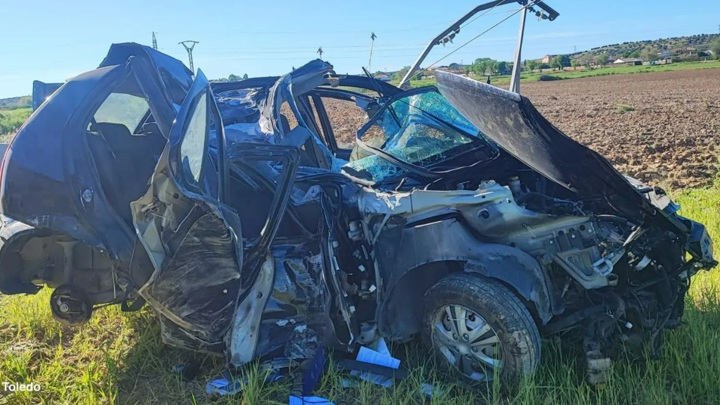 El veh&iacute;culo accidentado en Yuncler, Toledo 