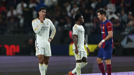 Jude Bellingham, Vinicius y Lewandowski durante la final de la Supercopa de España 2024 Jude Bellingham, Vinicius y Lewandowski durante la final de la Supercopa de España 2024