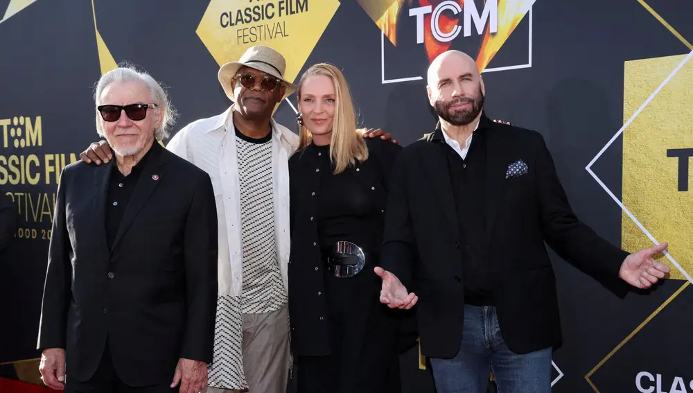 Harvey Keitel, Samuel L. Jackson, Uma Thurman y John Travolta en el 30 aniversario de Pulp Fiction