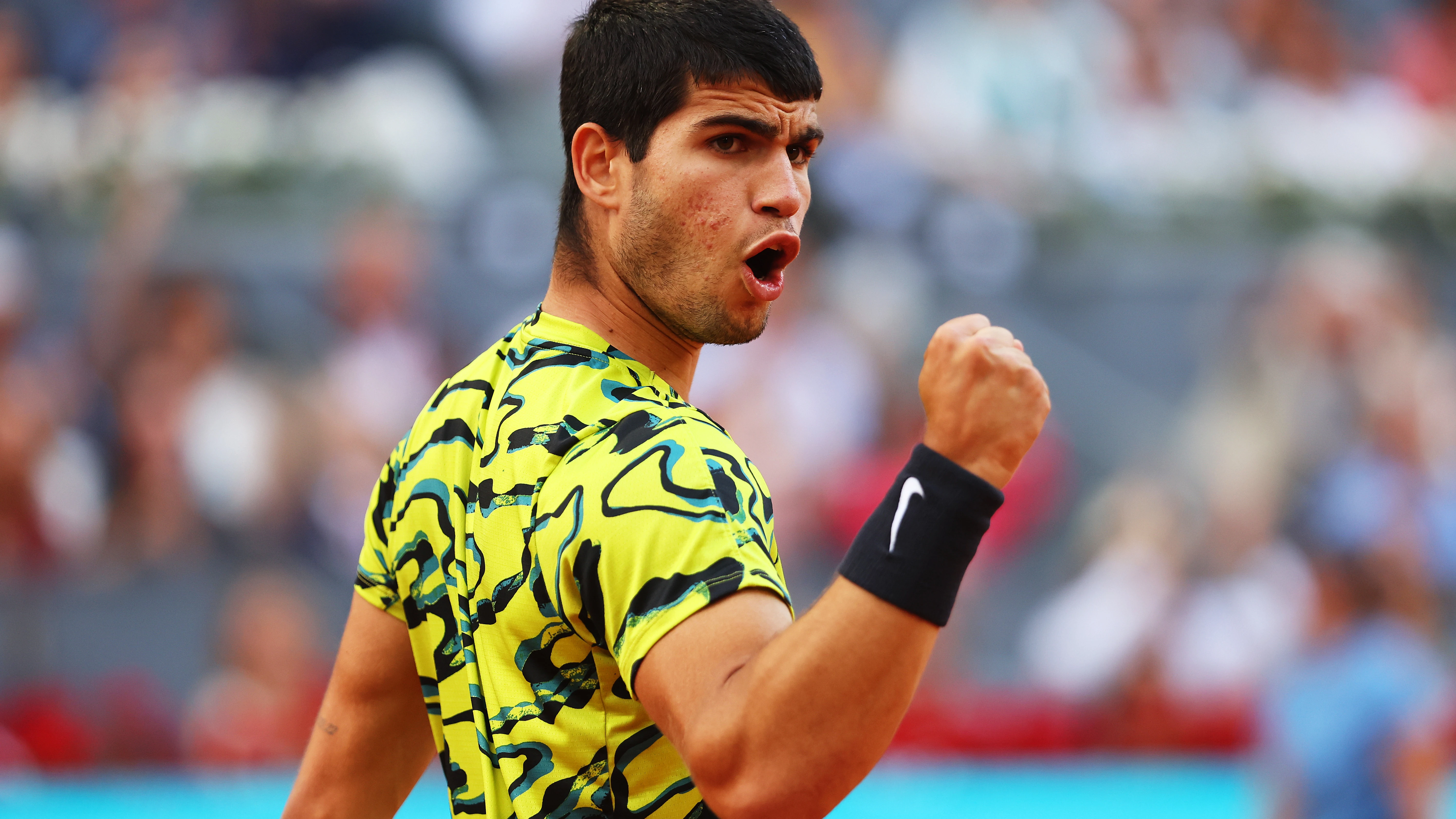 Carlos Alcaraz celebra un punto durante el Mutua Madrid Open 2023 Carlos Alcaraz celebra un punto durante el Mutua Madrid Open 2023