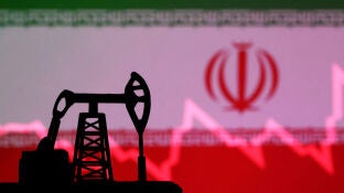 Bandera de Ir&aacute;n con la miniatura de gato de bomba de petr&oacute;leo 