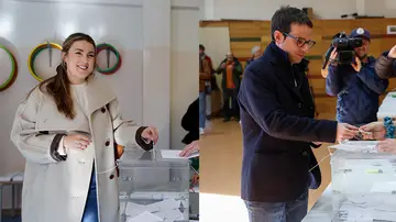 Pello Otxandiano y Alba García votando en las elecciones vascas