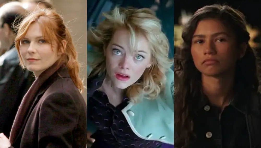 Kirsten Dunst, Emma Stone y Zendaya en sus películas de SpiderMan