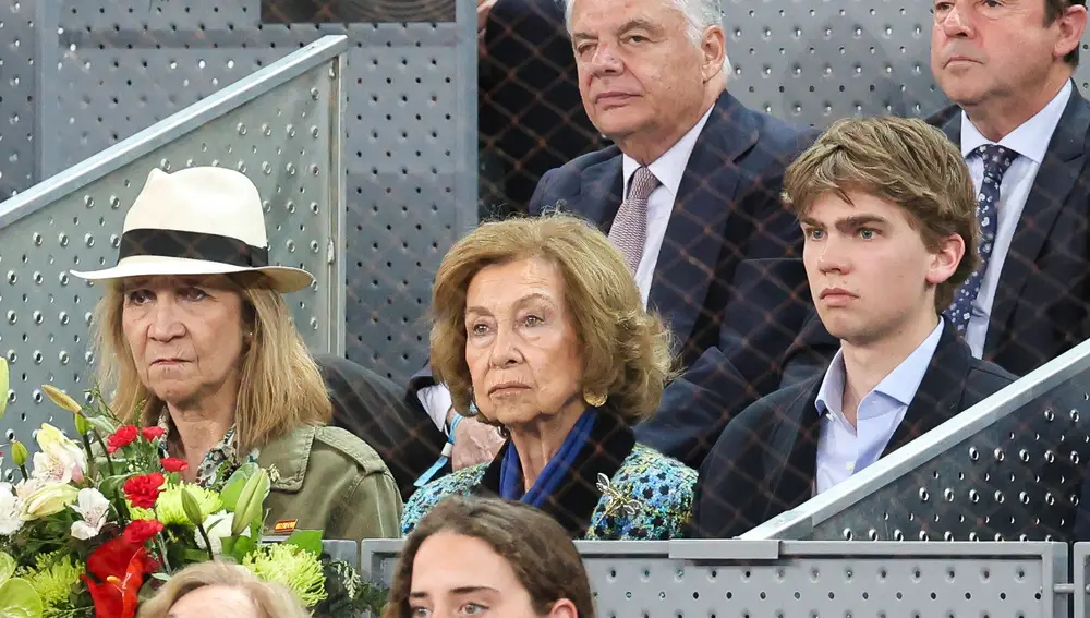 La infanta Elena, la reina Sofía y Miguel Urdangarin en el Mutua Madrid Open