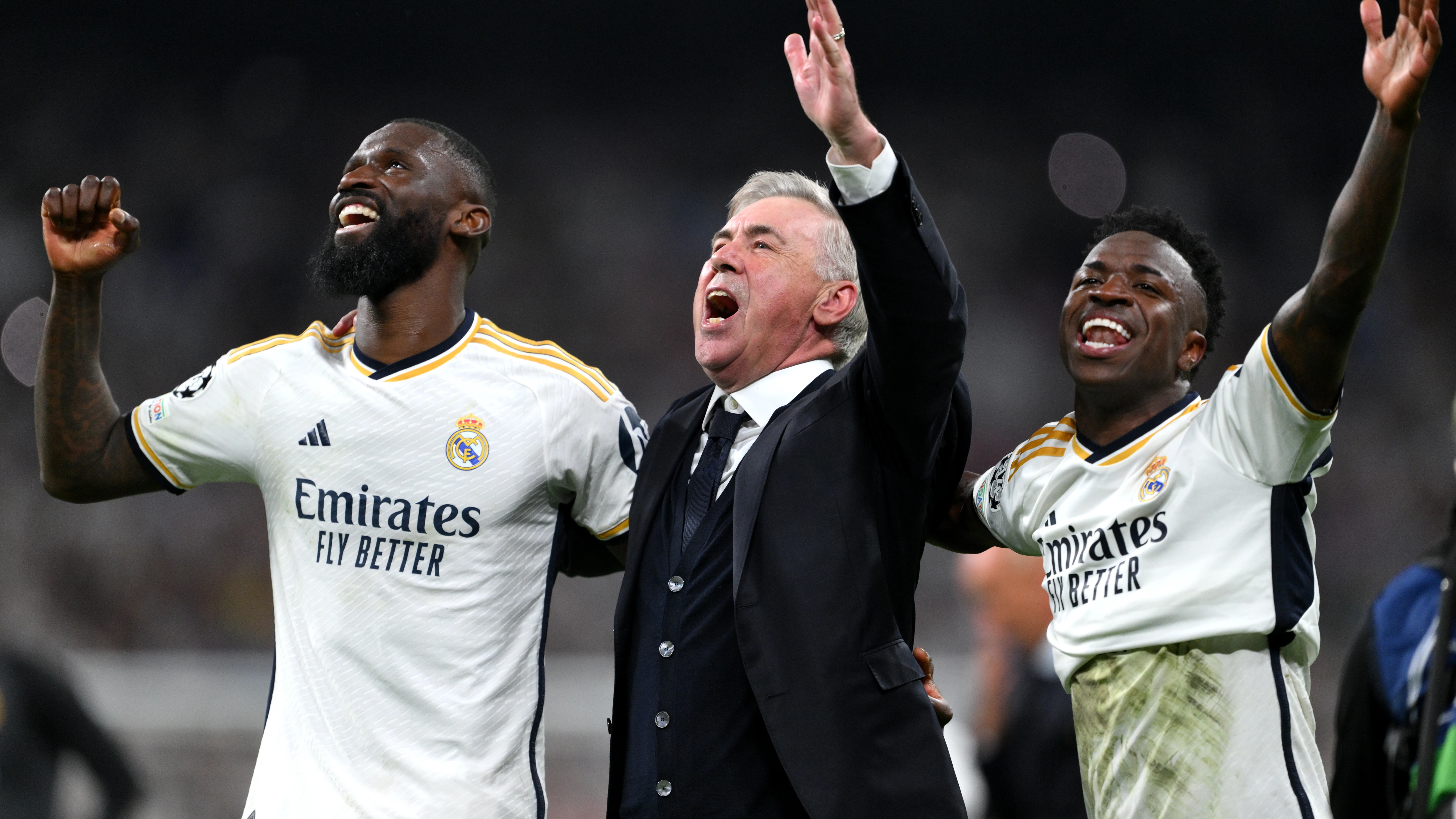 Ancelotti, eufórico junto a Rüdiger y Vinícius Ancelotti, eufórico junto a Rüdiger y Vinícius