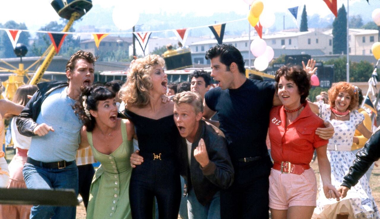 Olivia Newton-John, Jeff Conaway, John Travolta, Stockard Channing en Grease