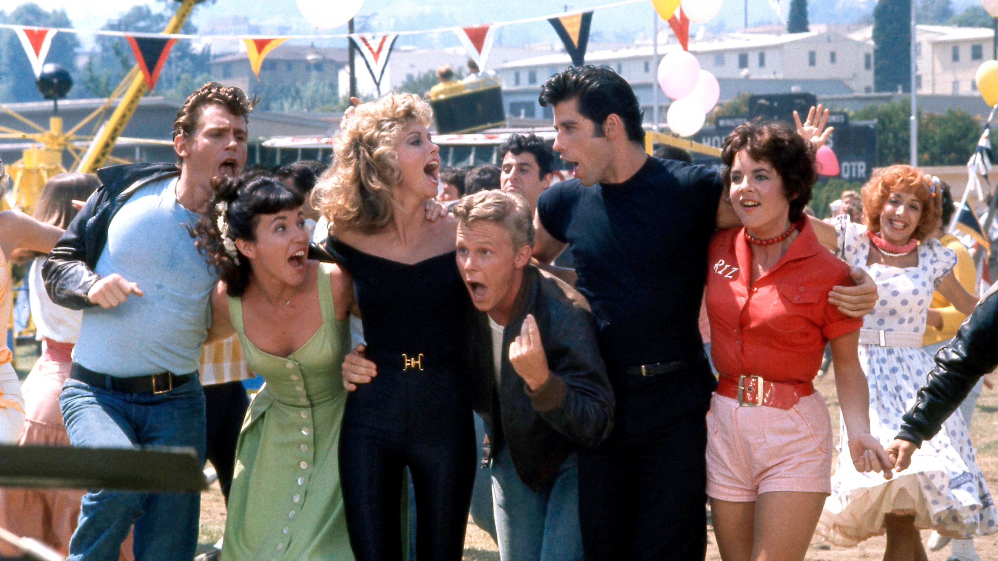 Olivia Newton-John, Jeff Conaway, John Travolta, Stockard Channing en Grease