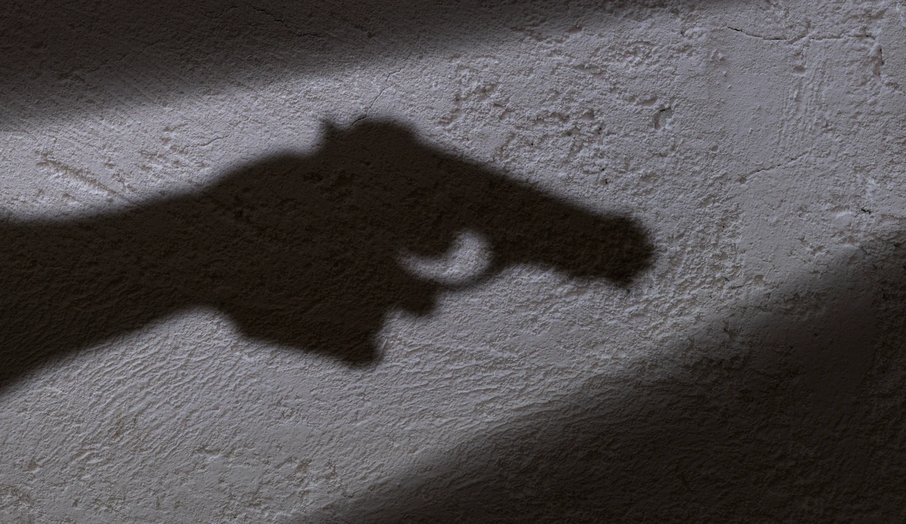 Sombra de una mano sujetando una pistola