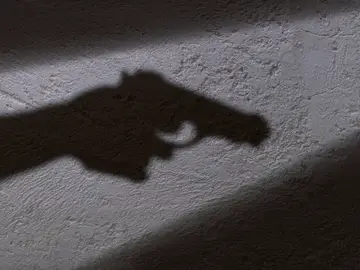 Sombra de una mano sujetando una pistola Sombra de una mano sujetando una pistola