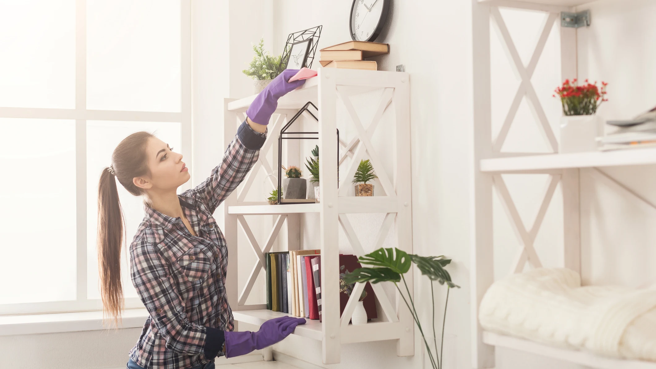 Persona limpiando la casa
