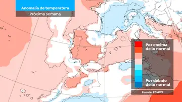 Mapa anomalía de temperatura próxima semana