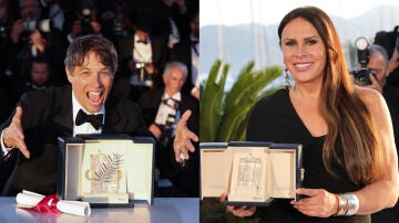Sean Baker y Karla Sofía Gascón, con sus premios en Cannes