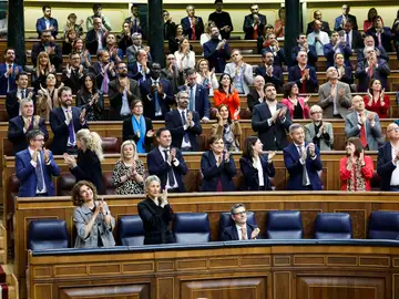 Diputados del PSOE y miembros del Gobierno aplauden en Congreso de los Diputados Diputados del PSOE y miembros del Gobierno aplauden en Congreso de los Diputados