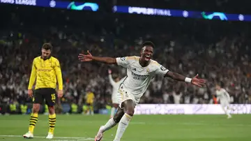 Vinícius celebra su gol al Borussia Dortmund en la final