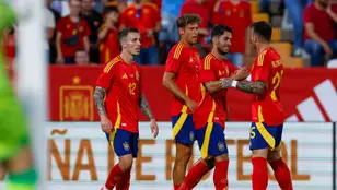 Ayoze celebra su primer gol con España en el partido amistoso ante Andorra