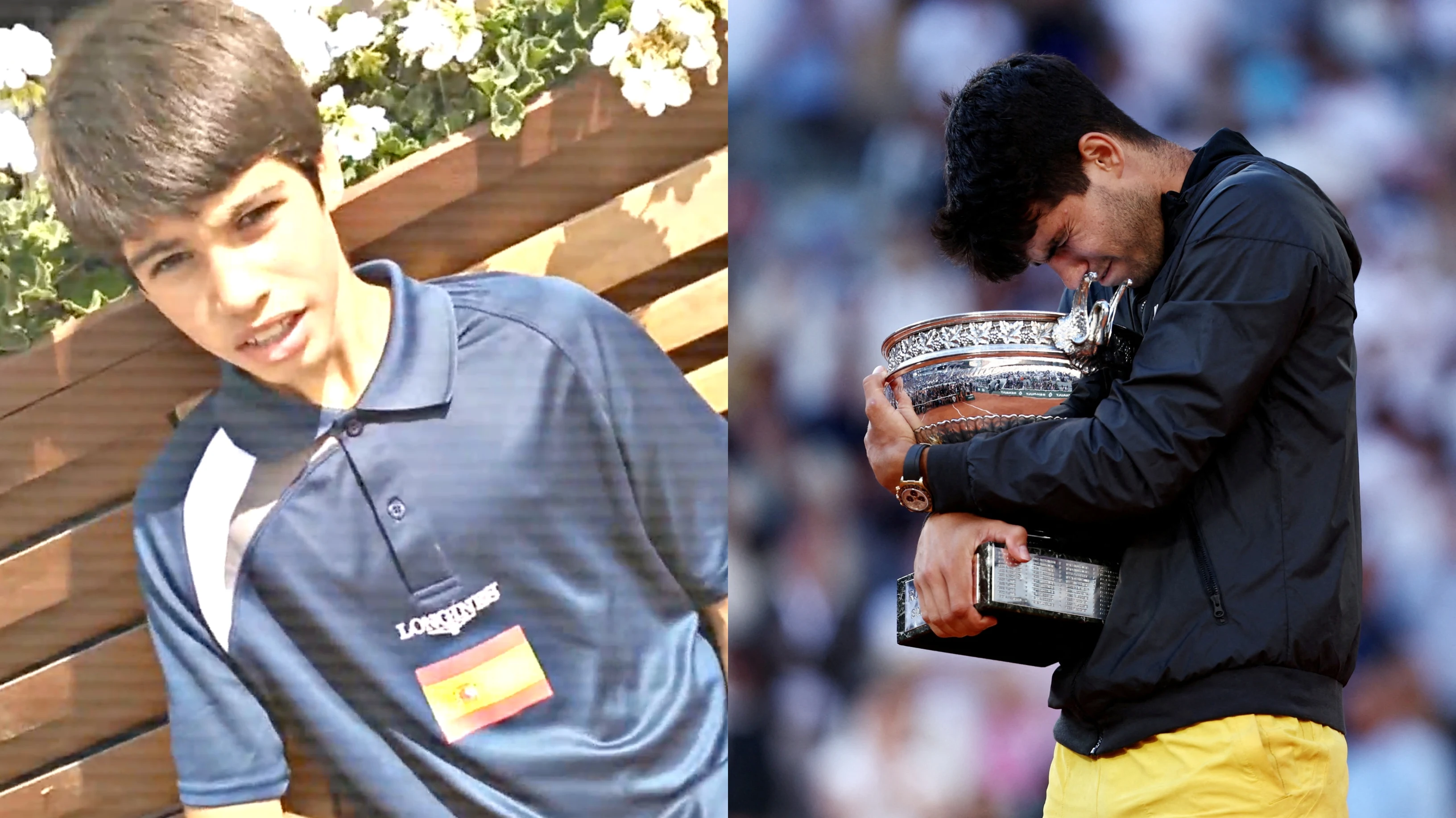 Carlos Alcaraz con 12 a&ntilde;os y, este domingo, tras ganar Roland Garros