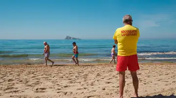 Imagen de archivo de un socorrista en una playa de Benidorm Imagen de archivo de un socorrista en una playa de Benidorm