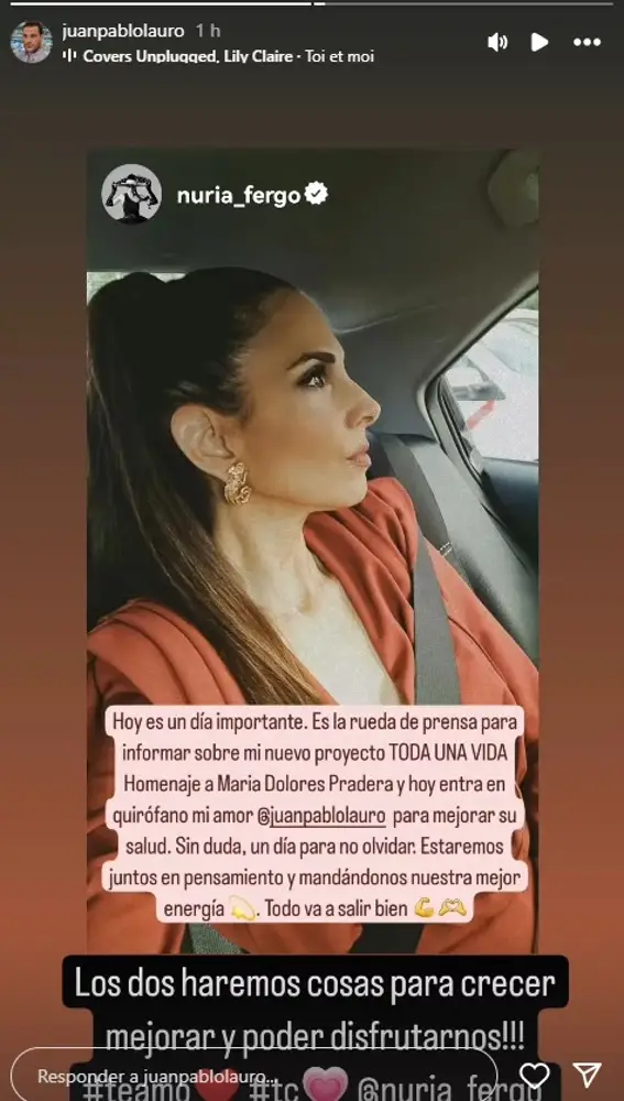 El mensaje de Nuria Fergó a Juan Pablo Lauro antes de entrar en quirófano