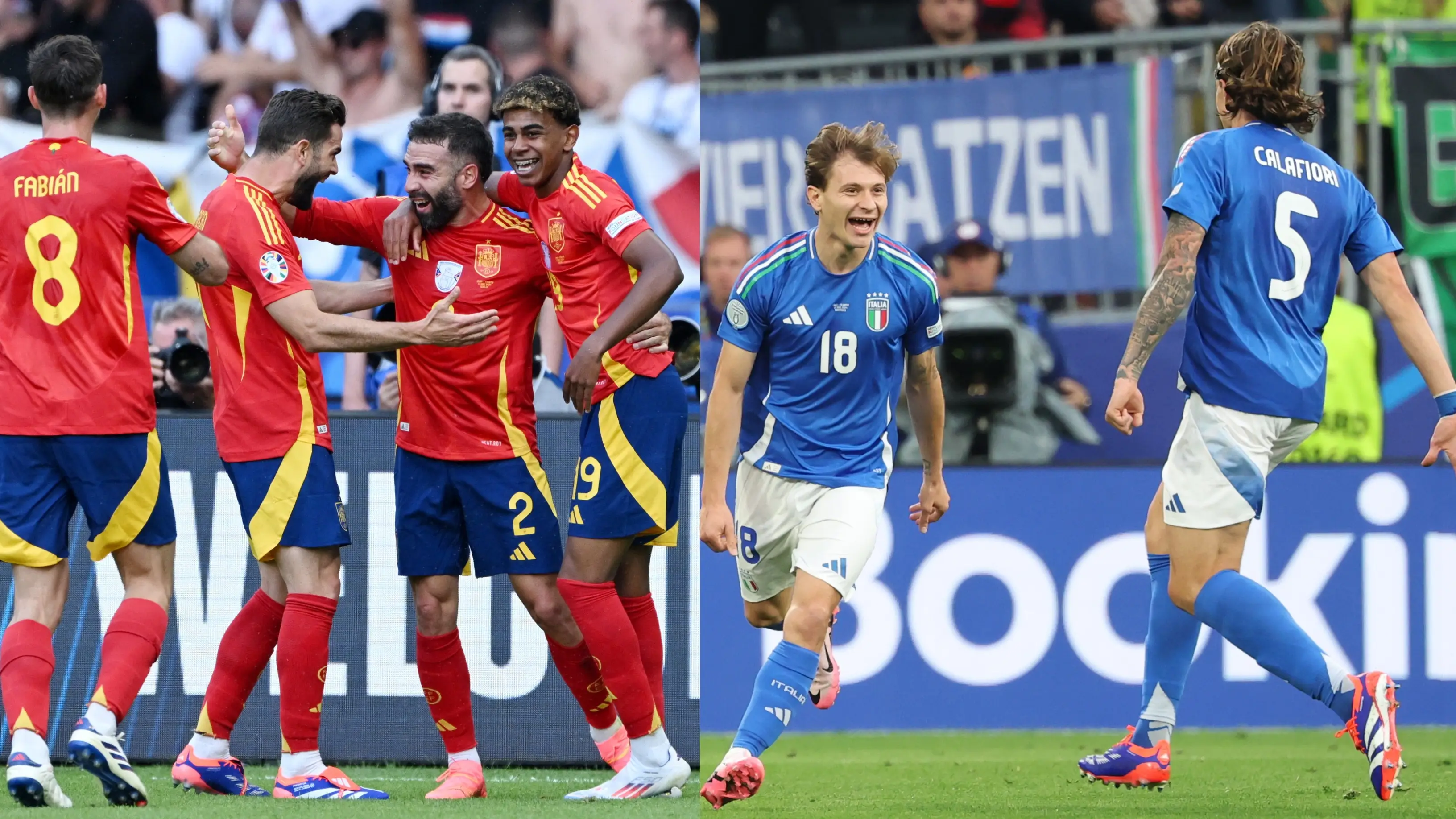 Los jugadores de España e Italia celebran un gol en la primera jornada de la Eurocopa Los jugadores de España e Italia celebran un gol en la primera jornada de la Eurocopa