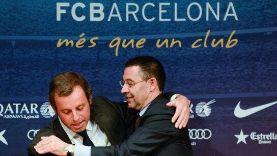 Josep Mar&iacute;a Bartomeu y Sandro Rosell, expresidentes del Bar&ccedil;a, en una foto de archivo