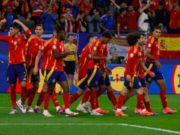 Los jugadores de España celebran el gol ante Italia en la segunda jornada de la Eurocopa 2024