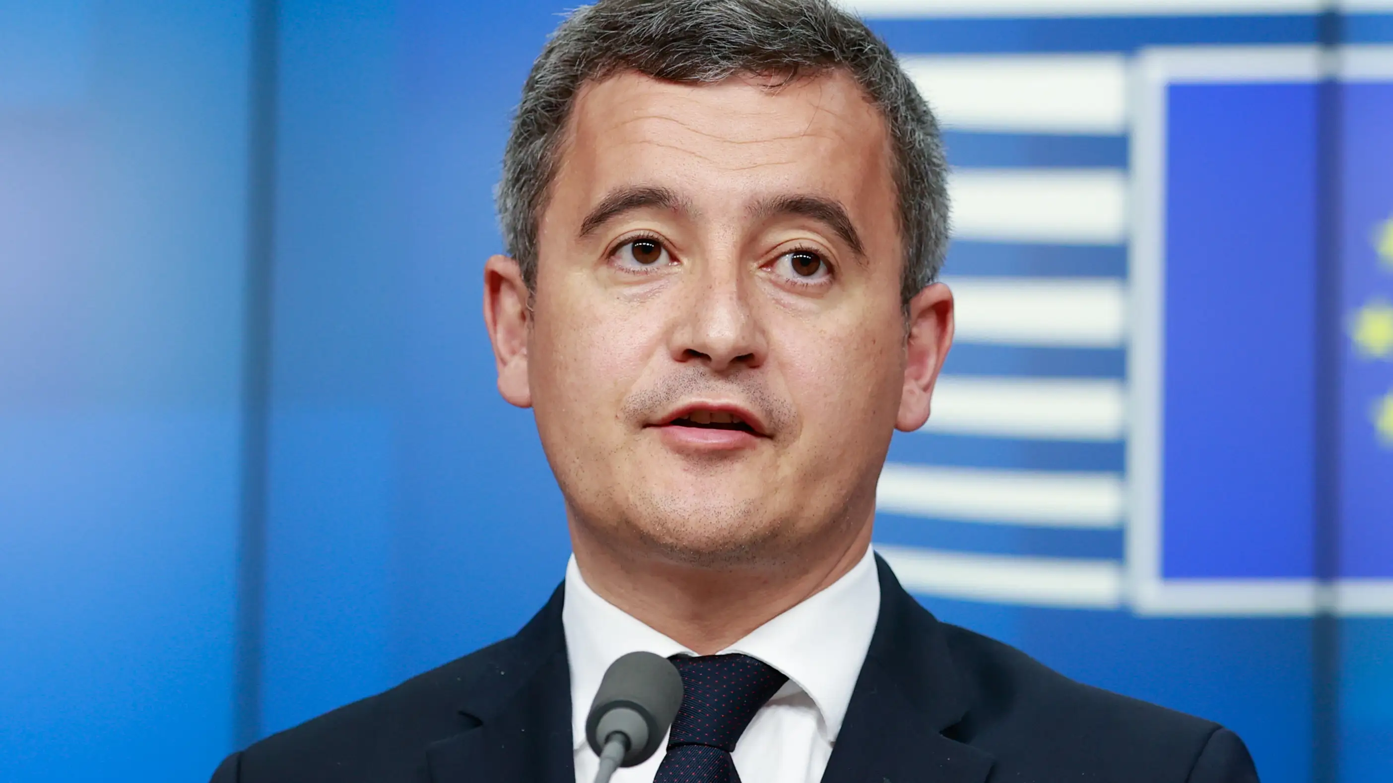 El ministro del Interior francés, Gerald Darmanin, en una imagen de archivo FILED - 27 February 2022, Belgium, Brussels: French Interior Minister Gerald Darmanin attends a joint press conference. Photo: Mario Salerno/EU Council/dpa - ATTENTION: editorial use only and only if the credit mentioned above is referenced in full (Foto de ARCHIVO)27/02/2022 ONLY FOR USE IN SPAIN