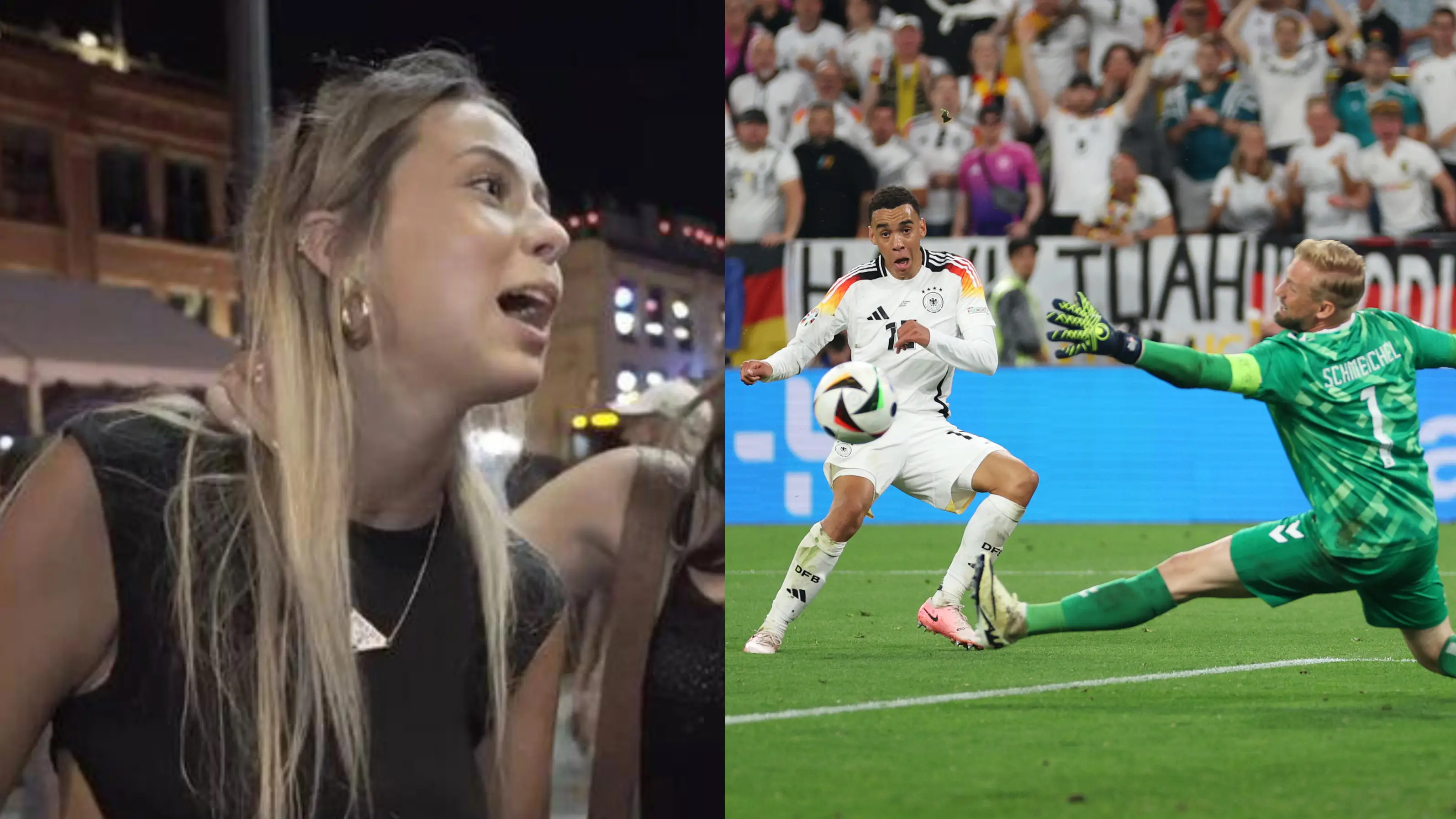 La chica Hawk Tuah y la pancarta tras Musiala en la EURO La chica Hawk Tuah y la pancarta tras Musiala en la EURO