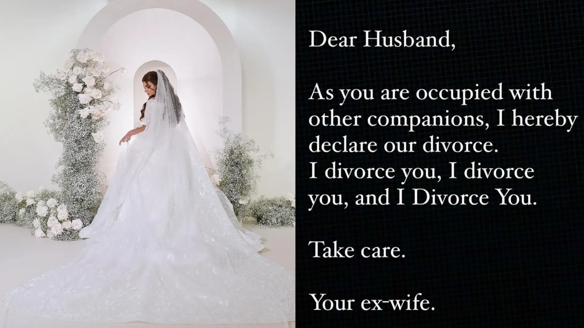 Imagen de la princesa el d&iacute;a de su boda y del comunicado de divorcio. 