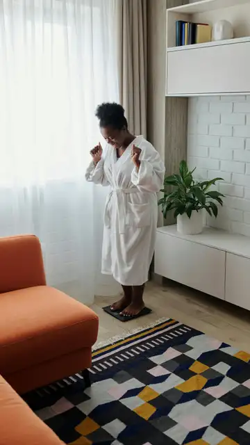 Una persona contenta subida a una báscula Una persona contenta subida a una báscula