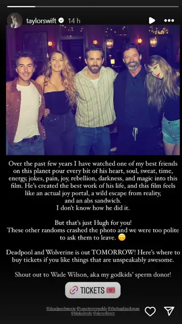 Historia de Instagram de Taylor Swift con Ryan Reynolds, Blake Lively y Hugh Jackman Historia de Instagram de Taylor Swift con Ryan Reynolds, Blake Lively y Hugh Jackman