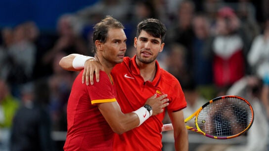 Rafa Nadal y Carlos Alcaraz en la Philippe Chatrier