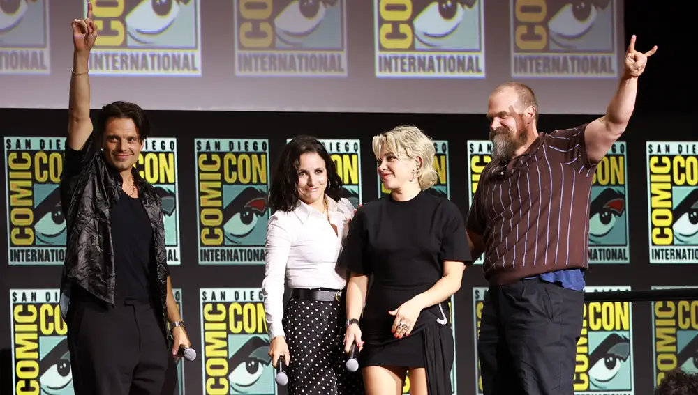 Sebastian Stan, Julia Louis-Dreyfus, Florence Pugh y David Harbour, protagonistas de Thunderbolts Sebastian Stan, Julia Louis-Dreyfus, Florence Pugh y David Harbour, protagonistas de Thunderbolts