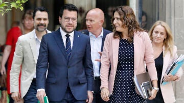 El presidente de la Generalitat en funciones, Pere Aragonès, y su vicepresidenta, Laura Vilagrà