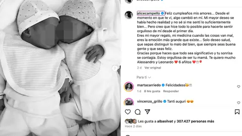 Alice Campello felicita a sus hijos mayores Alice Campello felicita a sus hijos mayores