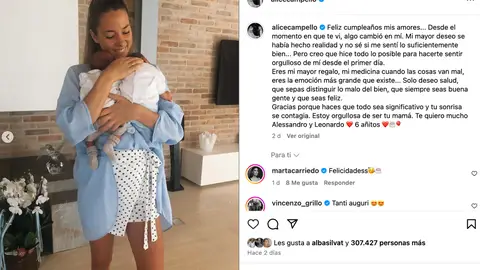La felicitación de Alice Campello a sus hijos en su sexto cumpleaños La felicitación de Alice Campello a sus hijos en su sexto cumpleaños