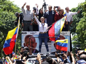 La líder opositora de Venezuela María Corina Machado en la manifestación contra Nicolás Maduro