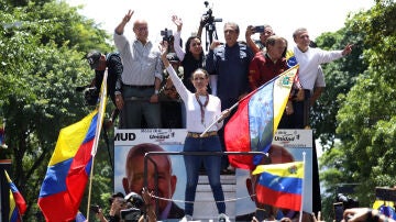 La líder opositora de Venezuela María Corina Machado en la manifestación contra Nicolás Maduro