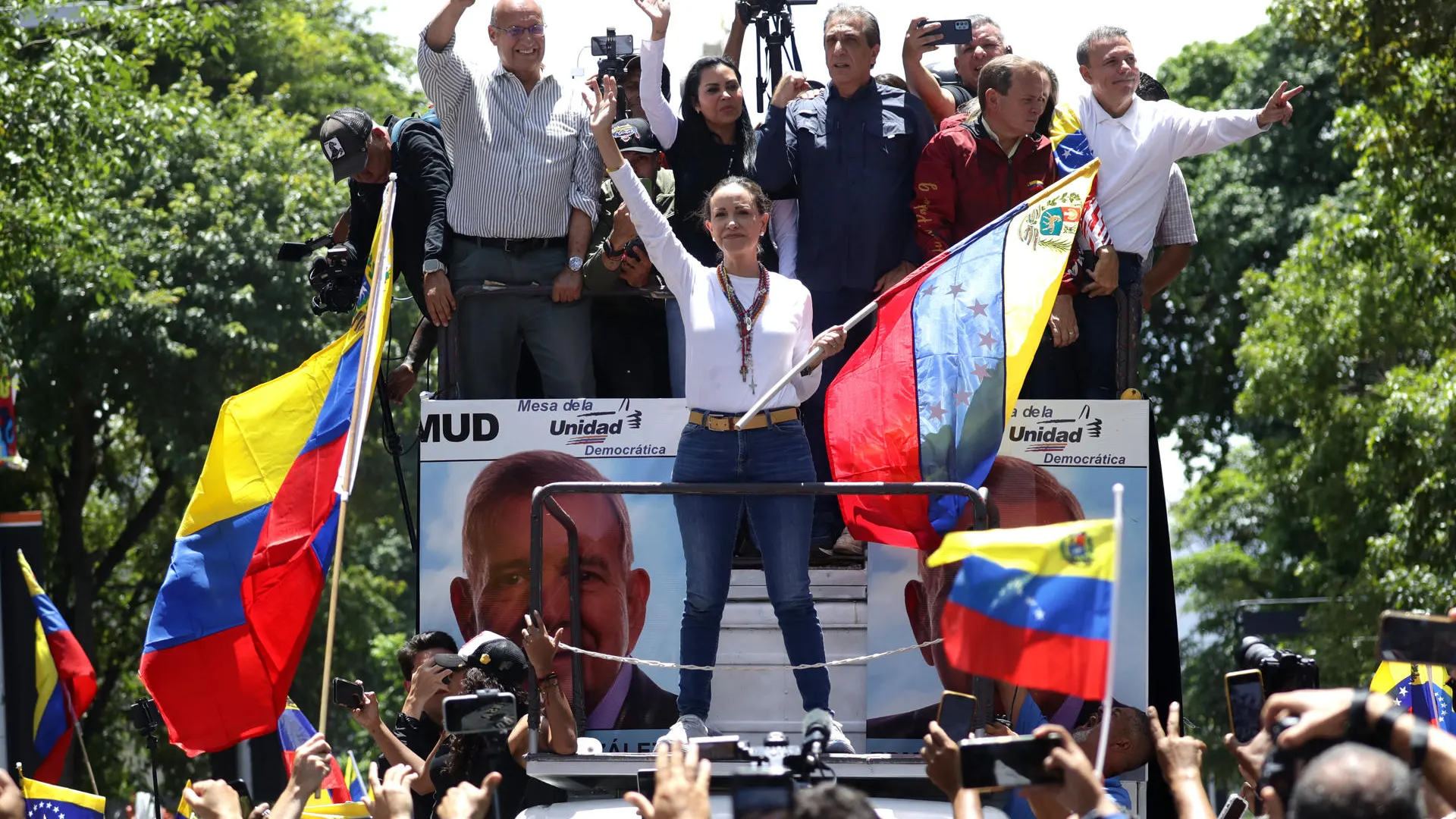 La l&iacute;der opositora de Venezuela Mar&iacute;a Corina Machado en la manifestaci&oacute;n contra Nicol&aacute;s Maduro