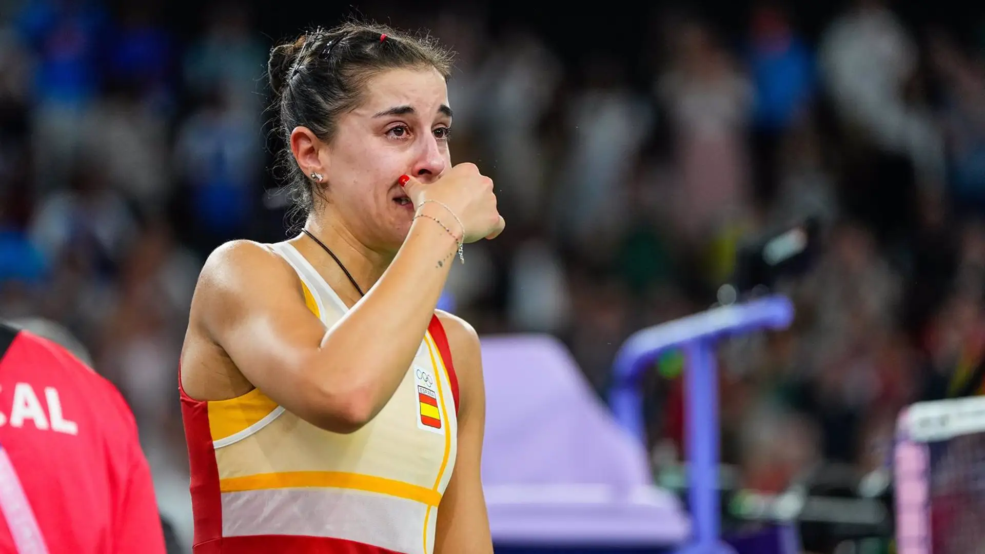 Carolina Marín desolada tras su lesión. Carolina Marín desolada tras su lesión.