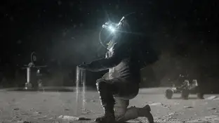 Representación artística de un astronauta trabajando en la superficie lunar durante una futura misión Representación artística de un astronauta trabajando en la superficie lunar durante una futura misión