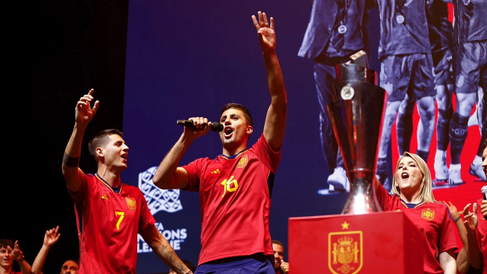 Morata y Rodri en la celebración por la Eurocopa Morata y Rodri en la celebración por la Eurocopa
