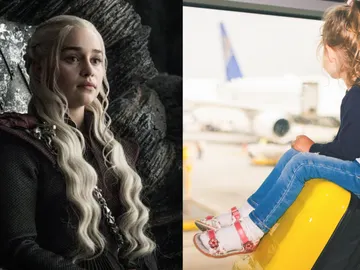 Khaleesi de Juego de Tronos y una niña Khaleesi de Juego de Tronos y una niña