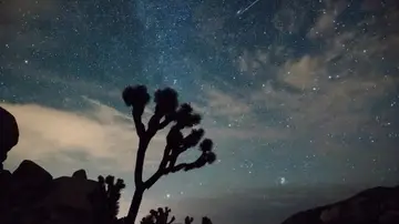 Imagen de un meteorito perseida sobrevolando el Parque Nacional Joshua Tree. Imagen de un meteorito perseida sobrevolando el Parque Nacional Joshua Tree.