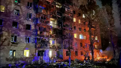 El estado del edificio tras el ataque ucraniano El estado del edificio tras el ataque ucraniano