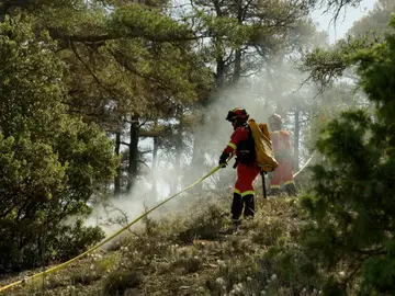 El incendio forestal junto a Corbalán (Teruel) que se inició a mediodía del domingo El incendio forestal junto a Corbalán (Teruel) que se inició a mediodía del domingo