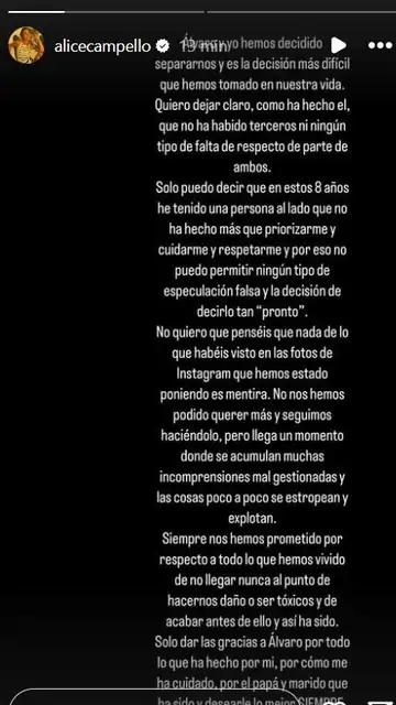 Alice Campello confirma la separación de Álvaro Morata Alice Campello confirma la separación de Álvaro Morata