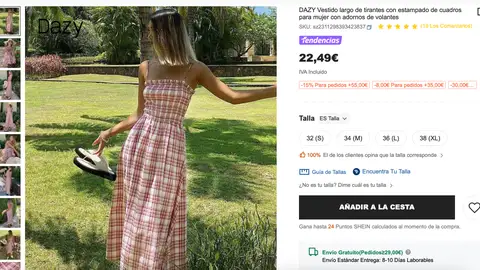 vestido largo de tirantes con estampado de cuadros vestido largo de tirantes con estampado de cuadros