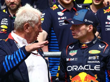 Helmut Marko y Max Verstappen en el GP de Arabia 2024